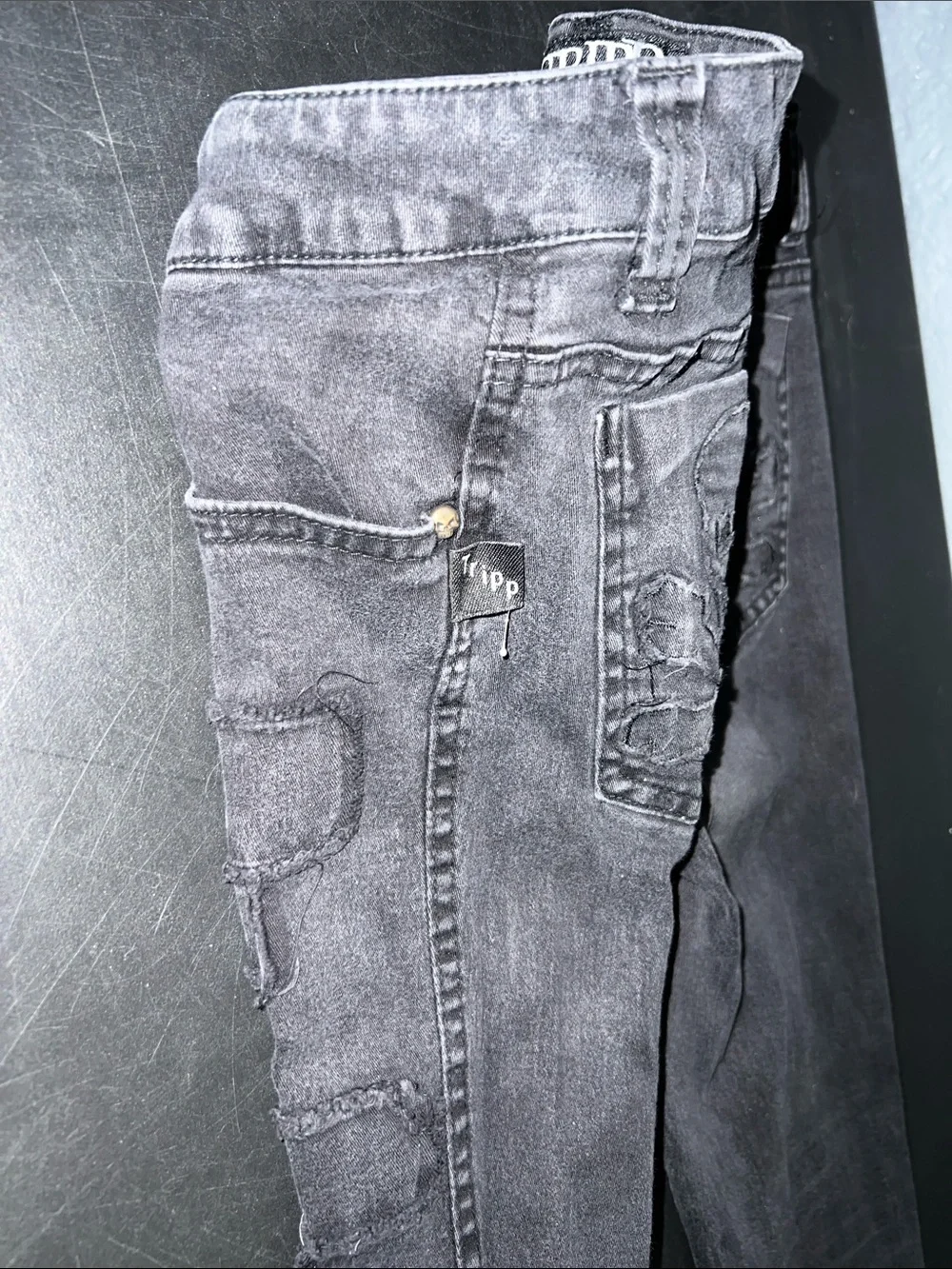 Tripp NYC Black Skinny Jeans with White Skull Patch